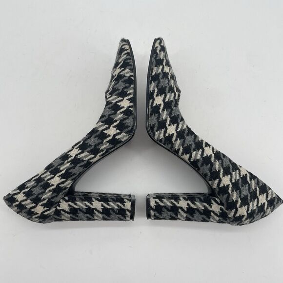 Colin Stuart Size 6.5 Houndstooth High Heels Black Gray Square Toe Fabric Upper - Picture 3 of 9